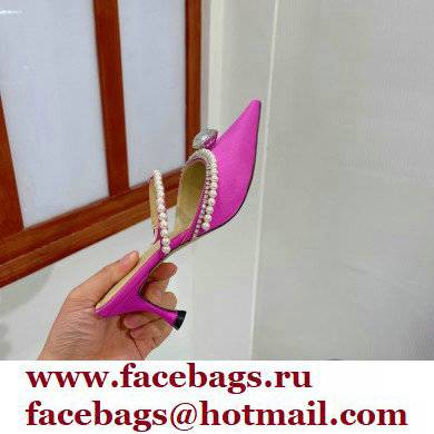 Mach  &  Mach Heel 6cm Pearl Crystal Mules Satin Fuchsia 2022